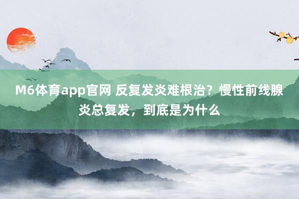 M6体育app官网 反复发炎难根治？慢性前线腺炎总复发，到底是为什么