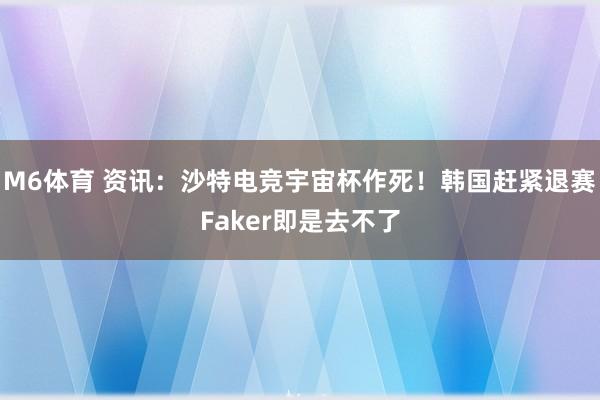 M6体育 资讯：沙特电竞宇宙杯作死！韩国赶紧退赛Faker即是去不了