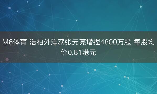 M6体育 浩柏外洋获张元亮增捏4800万股 每股均价0.81港元